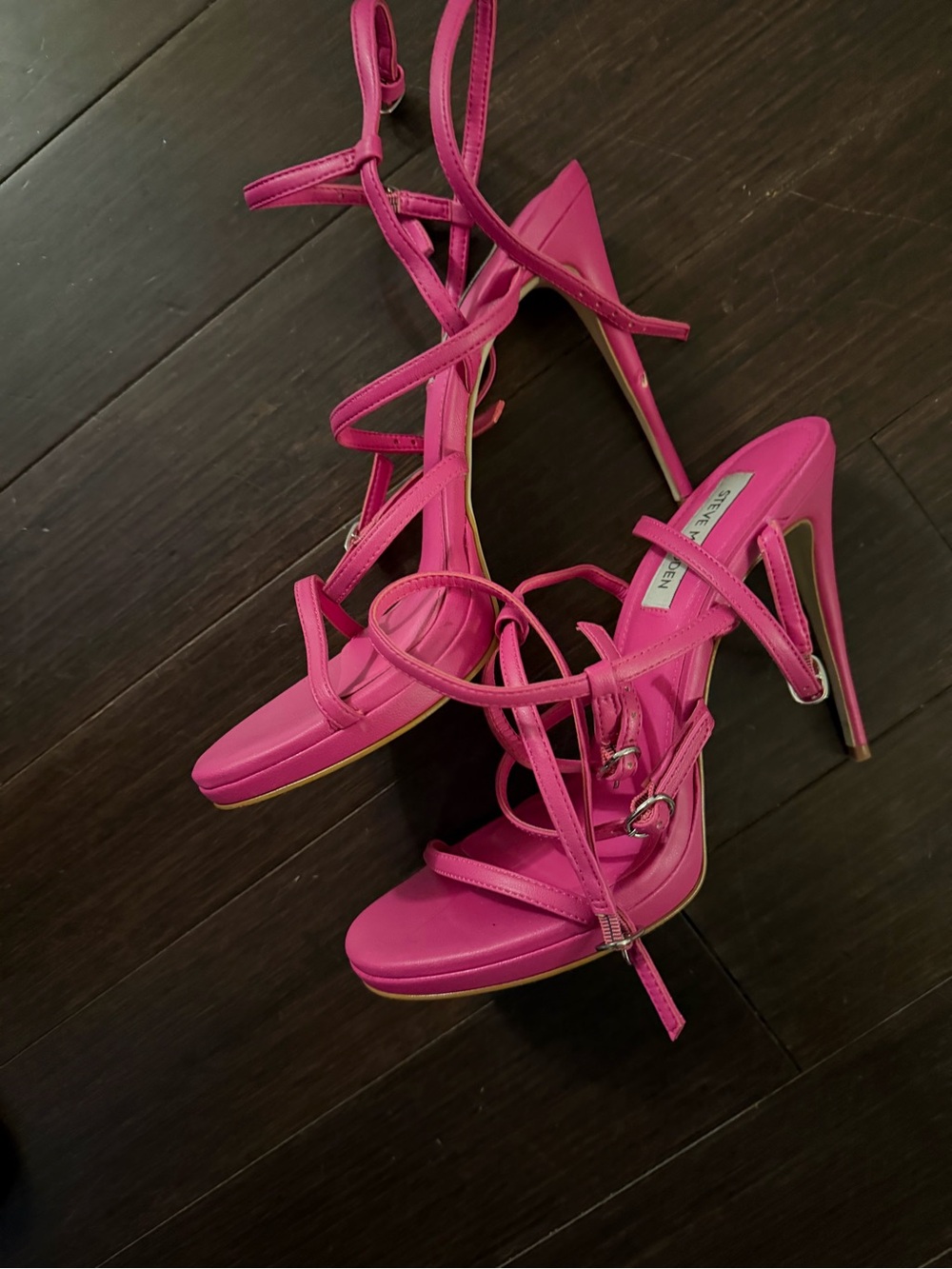 Steve Madden Hot Pink Multi-Strap Stiletto Sandals - Picture 3 of 8